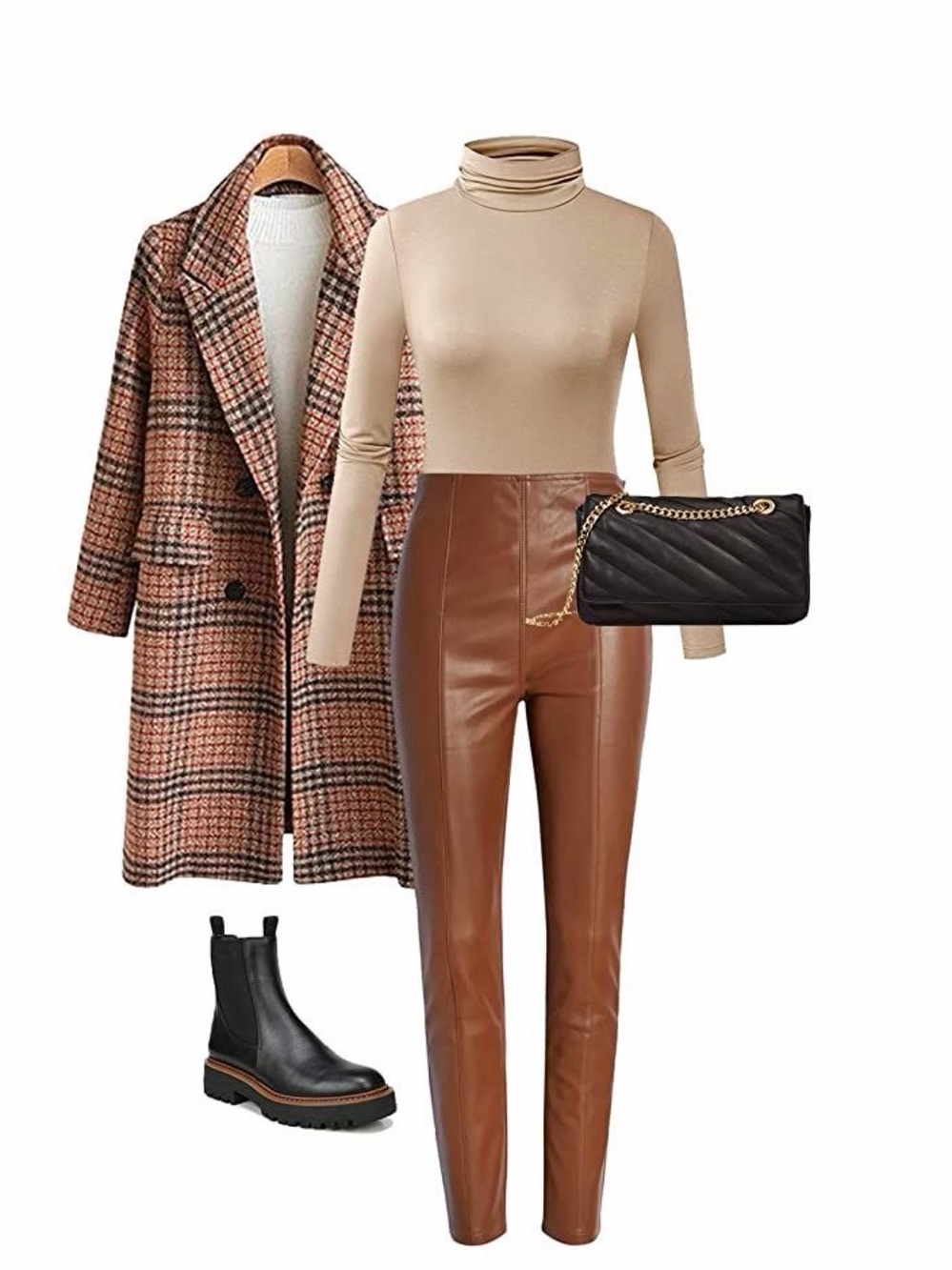 Faux Leather Leggings in Cognac Brown